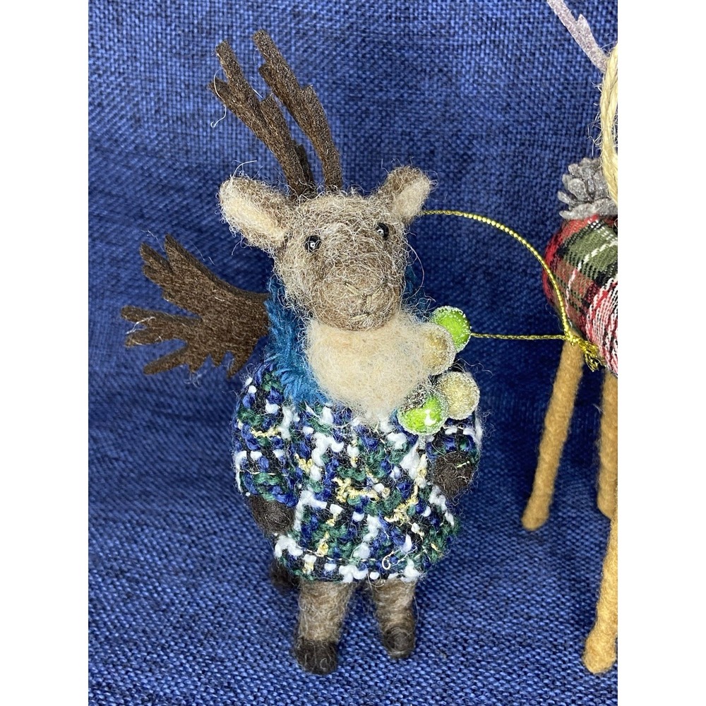 Pottery Barn Plaid Reindeer & Felt Animal Christmas Ornaments Lot of 3 Pre-Owned - Picture 8 of 17